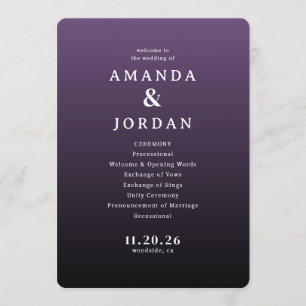 Sophisticated Purple Wedding Ceremony Schedule Program