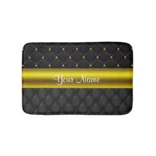 Sophisticated Quilted Black and Gold Bath Mat