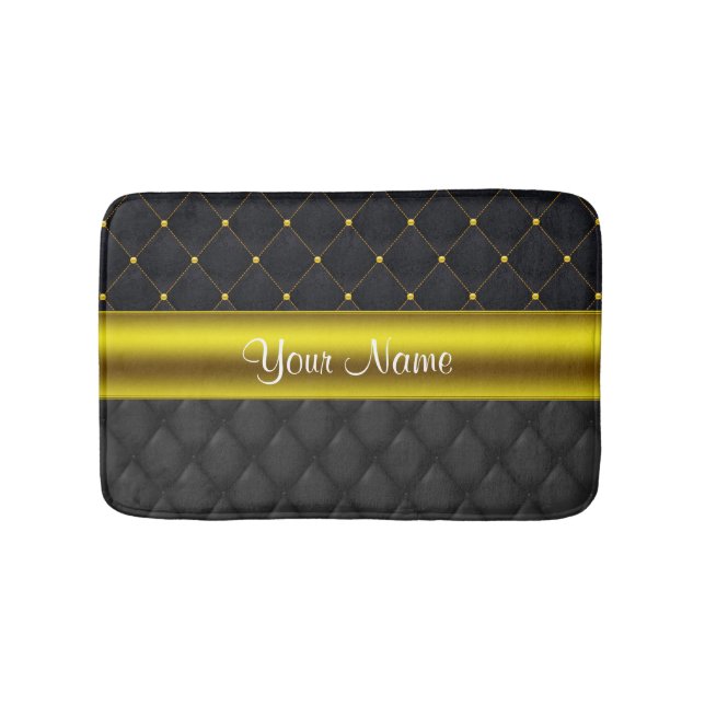 Sophisticated Quilted Black and Gold Bath Mat (Front)