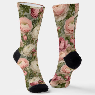 Sophisticated Ranunculus Floral Print Socks
