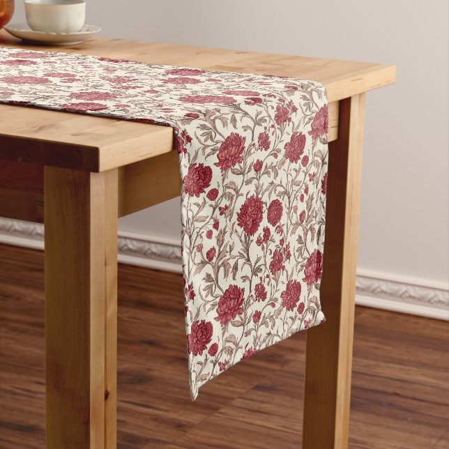 Sophisticated Red Toile - Elegant Floral Design Long Table Runner (In Situ)