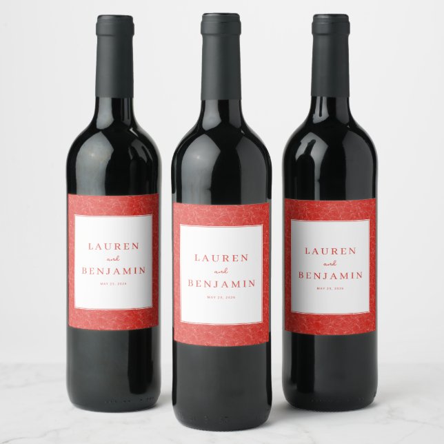 Sophisticated Red Wedding Invitation Wine Label (Bottles)