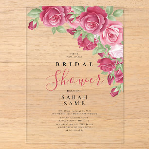 Sophisticated Rose Bridal Shower Acrylic Invitations
