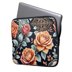Sophisticated Rose Floral Laptop Sleeve with Chic