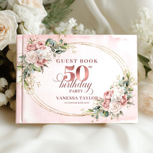 Sophisticated Rose Gold 50th Birthday Sign In Book