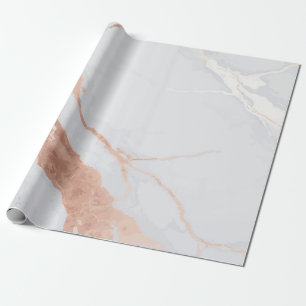 Sophisticated Rose Gold Accents on White Marble Ba Wrapping Paper
