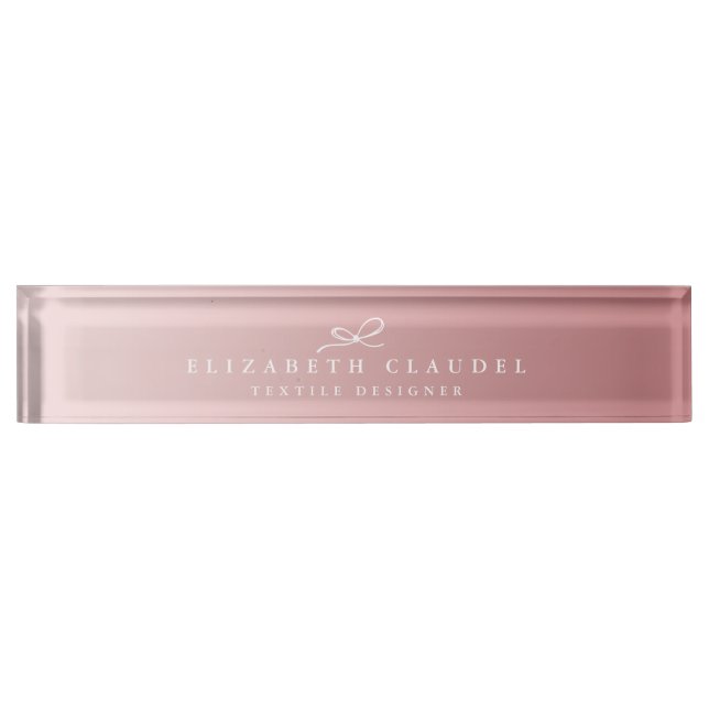 Sophisticated Rose Gold Chic Bow Black Minimalistc Nameplate (Front)