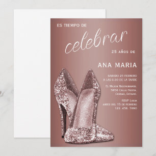 Sophisticated Rose Gold Spanish Feminine Birthday  Invitation