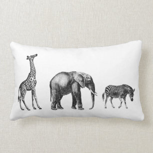 Sophisticated Safari, Giraffe, Elephant, Zebra Lumbar Cushion