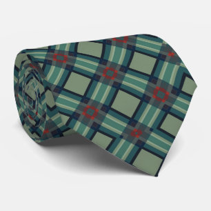 Sophisticated Sage Green and Navy Geometric Plaid Tie