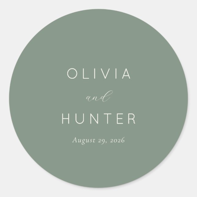 Sophisticated Sage Minimalist Typographic Classic Round Sticker (Front)