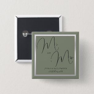 Sophisticated Sage & Silver Wedding 15 Cm Square Badge
