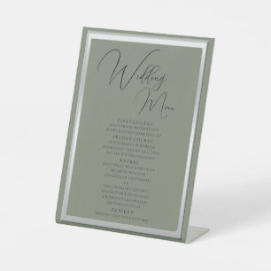Sophisticated Sage & Silver Wedding Menu Pedestal Sign