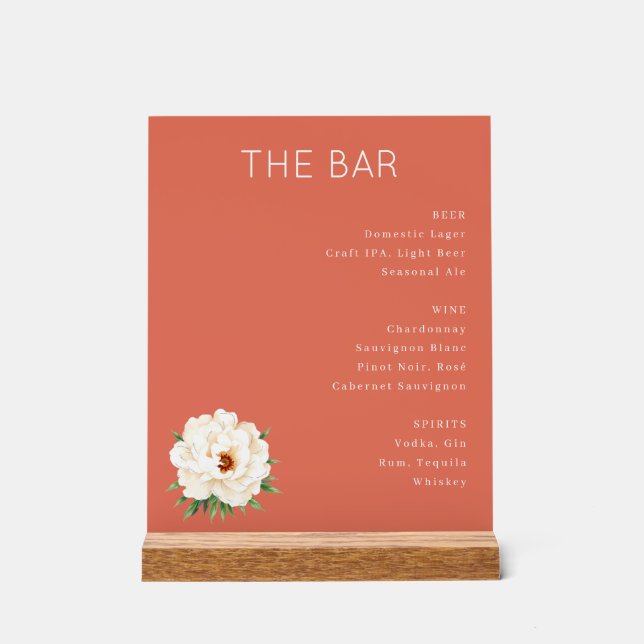 Sophisticated Salmon Pink Minimalist Bar Menu Acrylic Sign (Front)