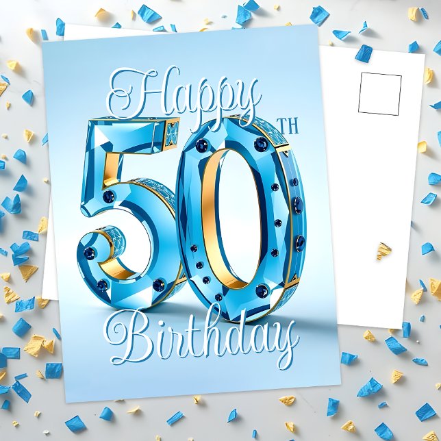 Sophisticated Sapphire and Gold 50th Birthday  Postcard (Creator Uploaded)