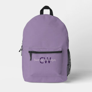 Sophisticated Script Font Name & Initials Violet Printed Backpack