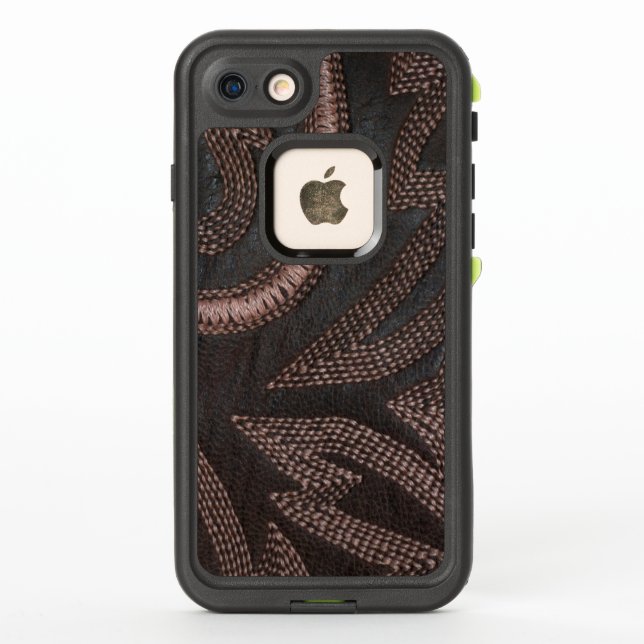 Sophisticated Sewn Brown Leather Pattern LifeProof iPhone Case (Back)