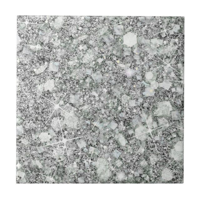 Sophisticated Silver Colour Faux Glitter Solid Ceramic Tile (Front)