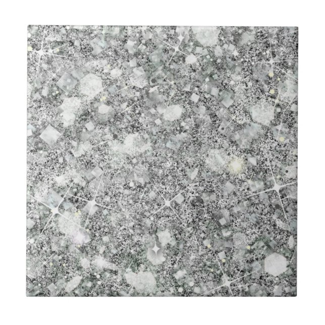 Sophisticated Silver Colour Faux Glitter Solid Ceramic Tile (Front)