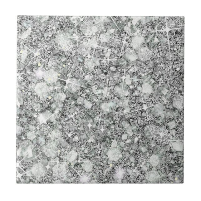 Sophisticated Silver Colour Faux Glitter Solid Ceramic Tile (Front)