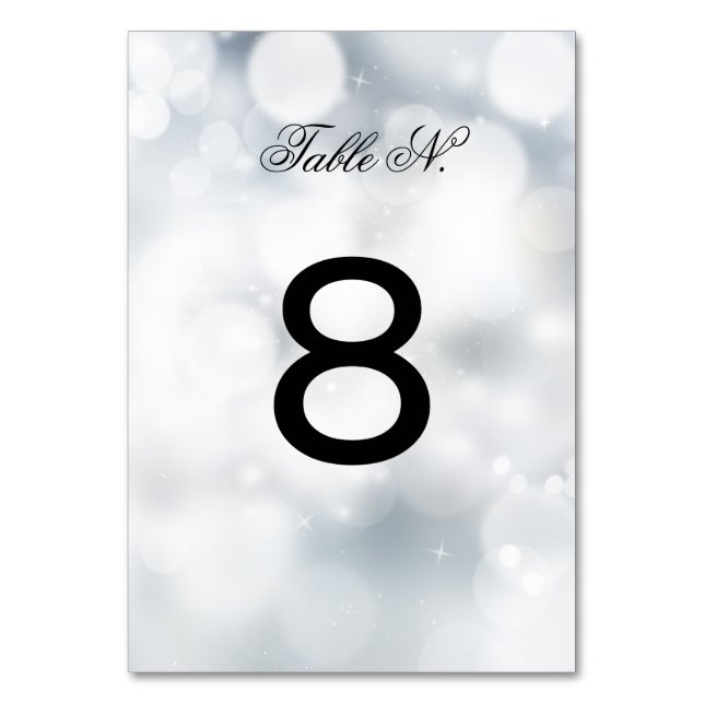 Sophisticated Silver Glitter WEDDING TABLE NUMBER (Front)