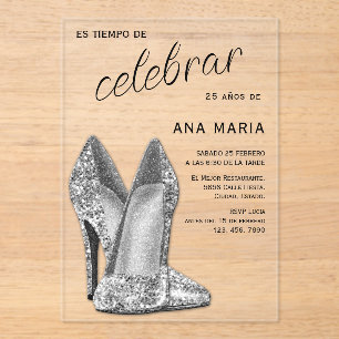 Sophisticated Silver Spanish Feminine Birthday  Acrylic Invitations