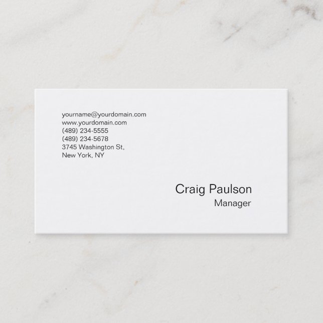 Sophisticated Simple White Manager Business Card (Front)