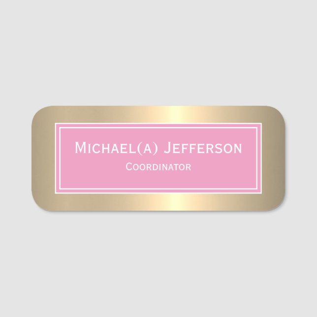 Sophisticated Simplicity: Girly Light Pink & Gold Name Tag (Front)