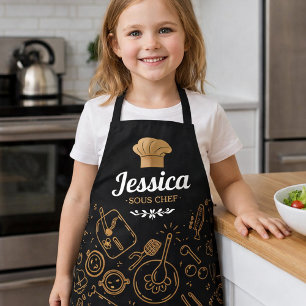 Sophisticated Sous Chef Kitchen Pattern with Gold  Apron