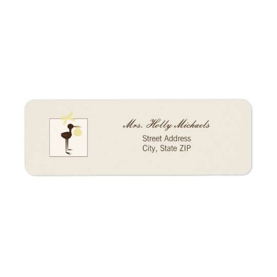 Sophisticated Stork Yellow & Brown Baby Shower Return Address Label