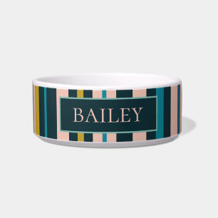 Sophisticated Stripes Personalised Blue Blush Dog Bowl
