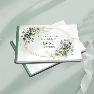Sophisticated Sweet 16 dusty green eucalyptus Guest Book