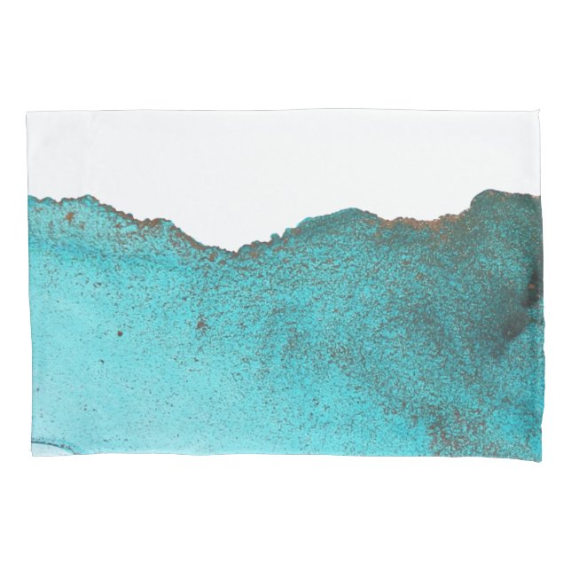 Sophisticated Teal Black Abstract Art Alcohol Ink Pillowcase (Front-Left)