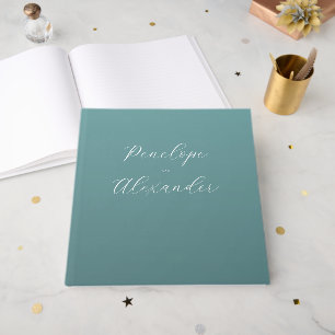 Sophisticated Teal Cursive Names Guest Book
