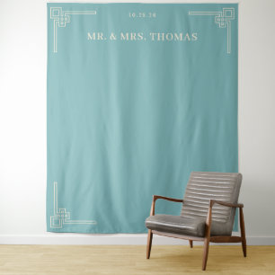 Sophisticated Teal Geometric Elegence Tapestry