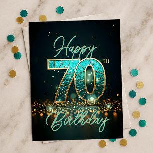 Sophisticated Teal Gold 70th Birthday Glow Postcard