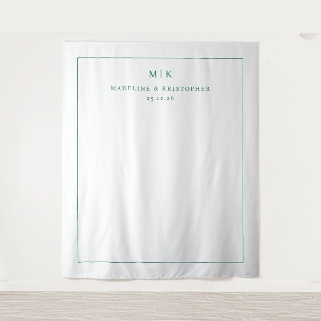 Sophisticated Teal Minimalist Initials Tapestry (Front)
