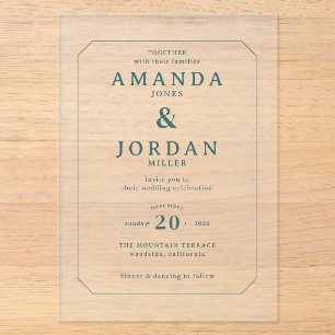 Sophisticated Teal Minimalist Wedding Invitation