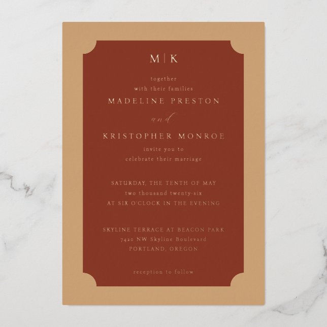 Sophisticated Terracotta Classic Wedding Invitatio (Front)