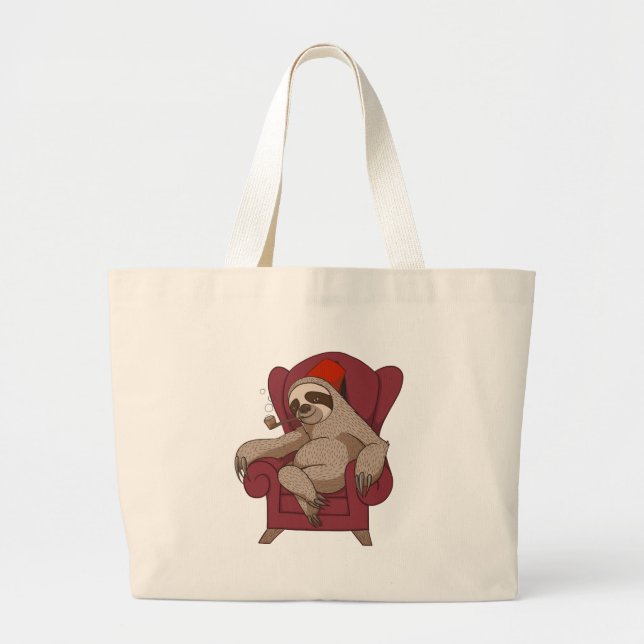 Sophisticated Three Toed Sloth Large Tote Bag (Front)