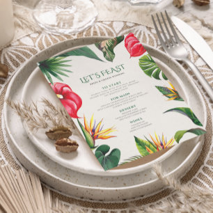 Sophisticated Tropical Wedding Flowers Frame Menu Invitation