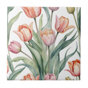 Sophisticated Tulip with Watercolor Ceramic Tile
