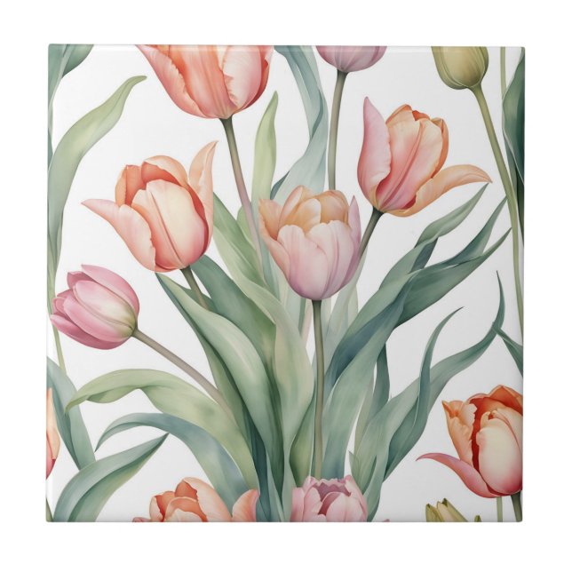 Sophisticated Tulip with Watercolor Ceramic Tile (Front)