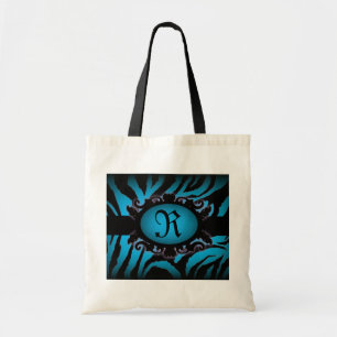 Sophisticated turquoise Zebra Print monogram Tote Bag