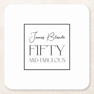 Sophisticated Typography Fiftieth Birthday Party Square Paper Coaster