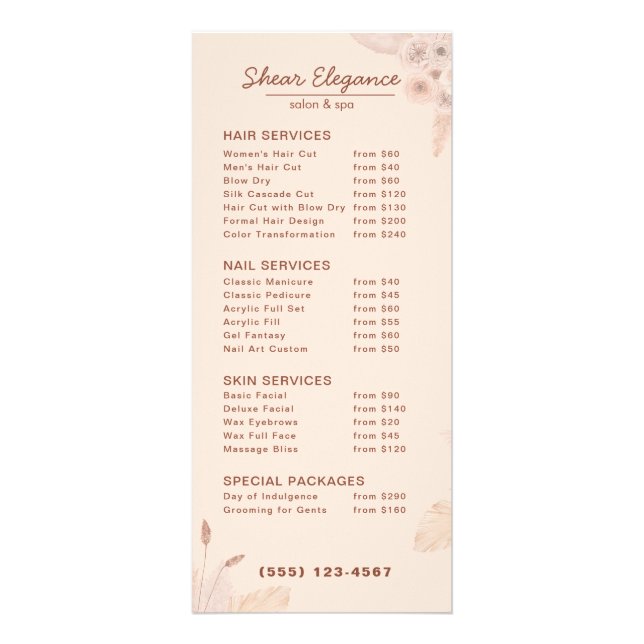 Sophisticated Upscale Salon Menu (Front)