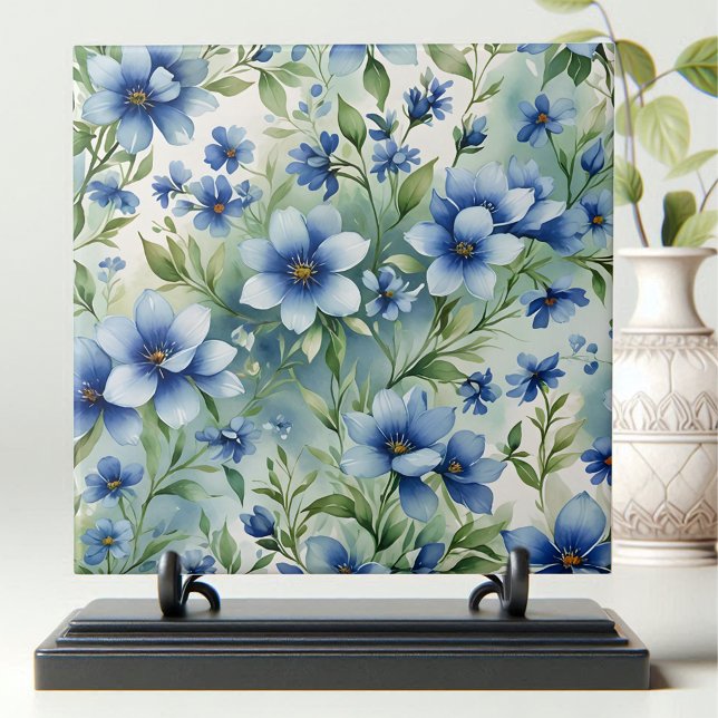 Sophisticated Vintage Serene Blue Flowers Ceramic Tile (Creator Uploaded)
