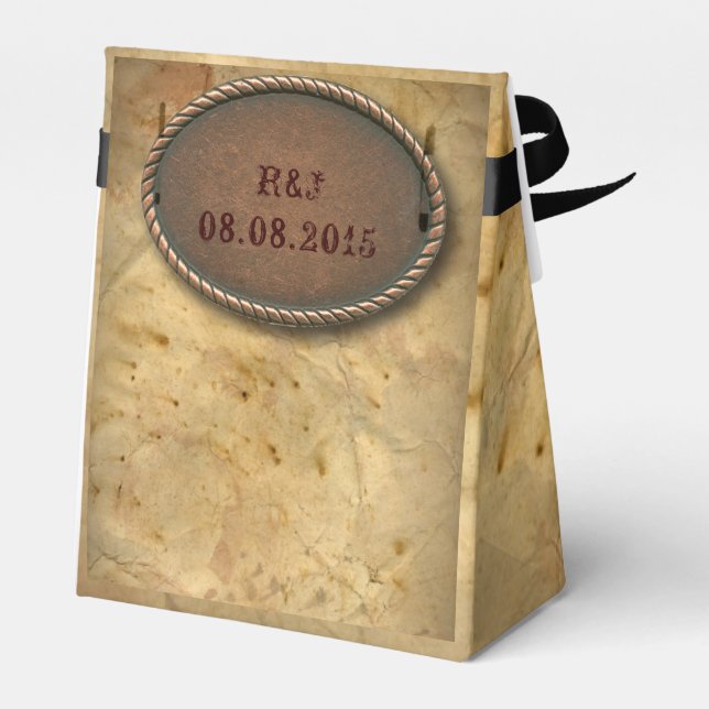 Sophisticated vintage western country wedding favour box (Back Side)