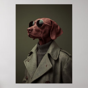 Sophisticated Vizsla in Trench Coat – Elegant Poster