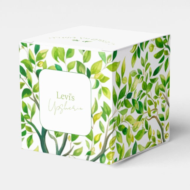 Sophisticated watercolor tree Upsherin Upshernish Favour Box (Front Side)